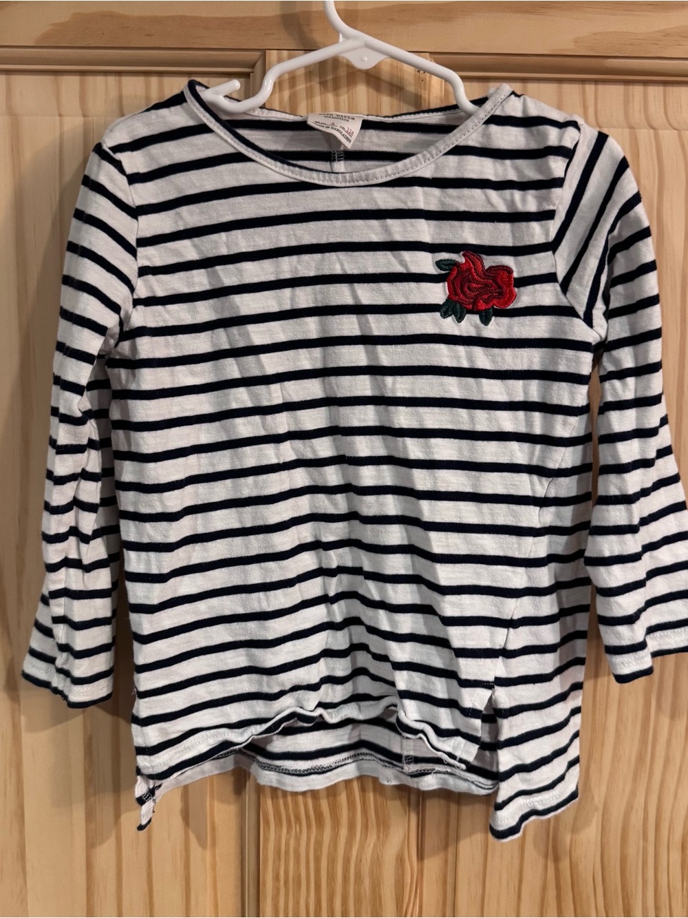 Zara Striped Long-Sleeve Top floral Rose embroidered Patch 6 small